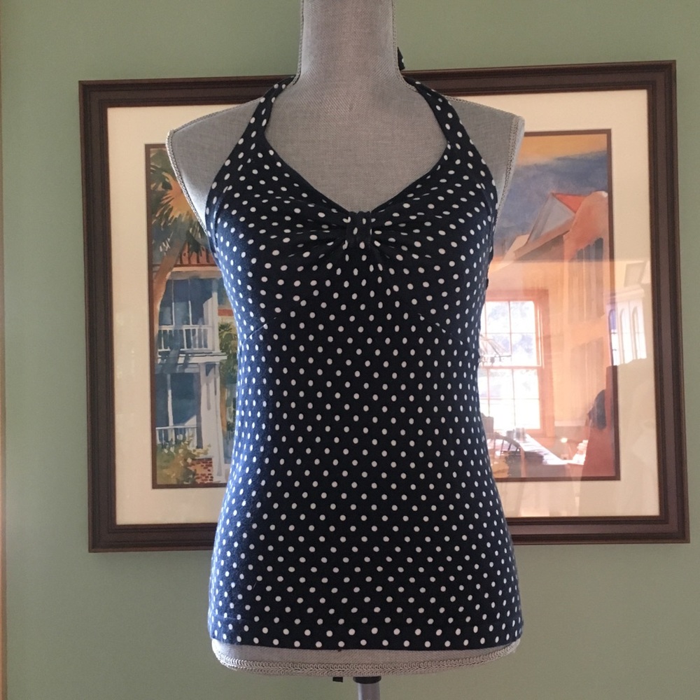 Loft Ann Taylor medium navy white polka halter top